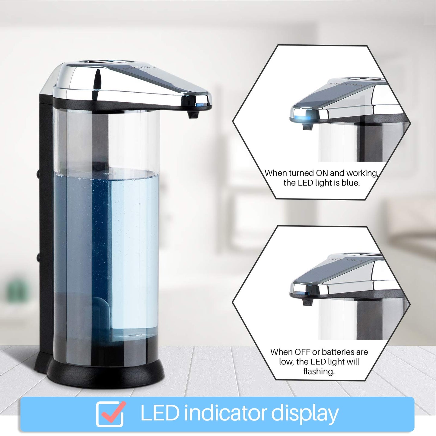 Secura 17oz Automatic Liquid Soap Dispenser, Touchless Battery Operated Hand Soap Dispenser with Adjustable Soap Dispensing Volume Control Dial, Personal Care Dispenser for Household Use (Chrome)