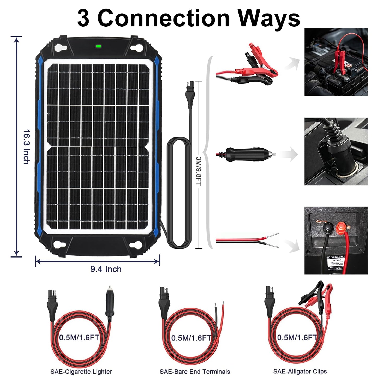 SUNER POWER Waterproof 12W 12V Solar Battery Charger & Maintainer Pro, Built-in UltraSmart MPPT Charge Controller, 12 Volt Solar Panel Trickle Charging Kits for Car Automotive Boat Marine RV Trailer