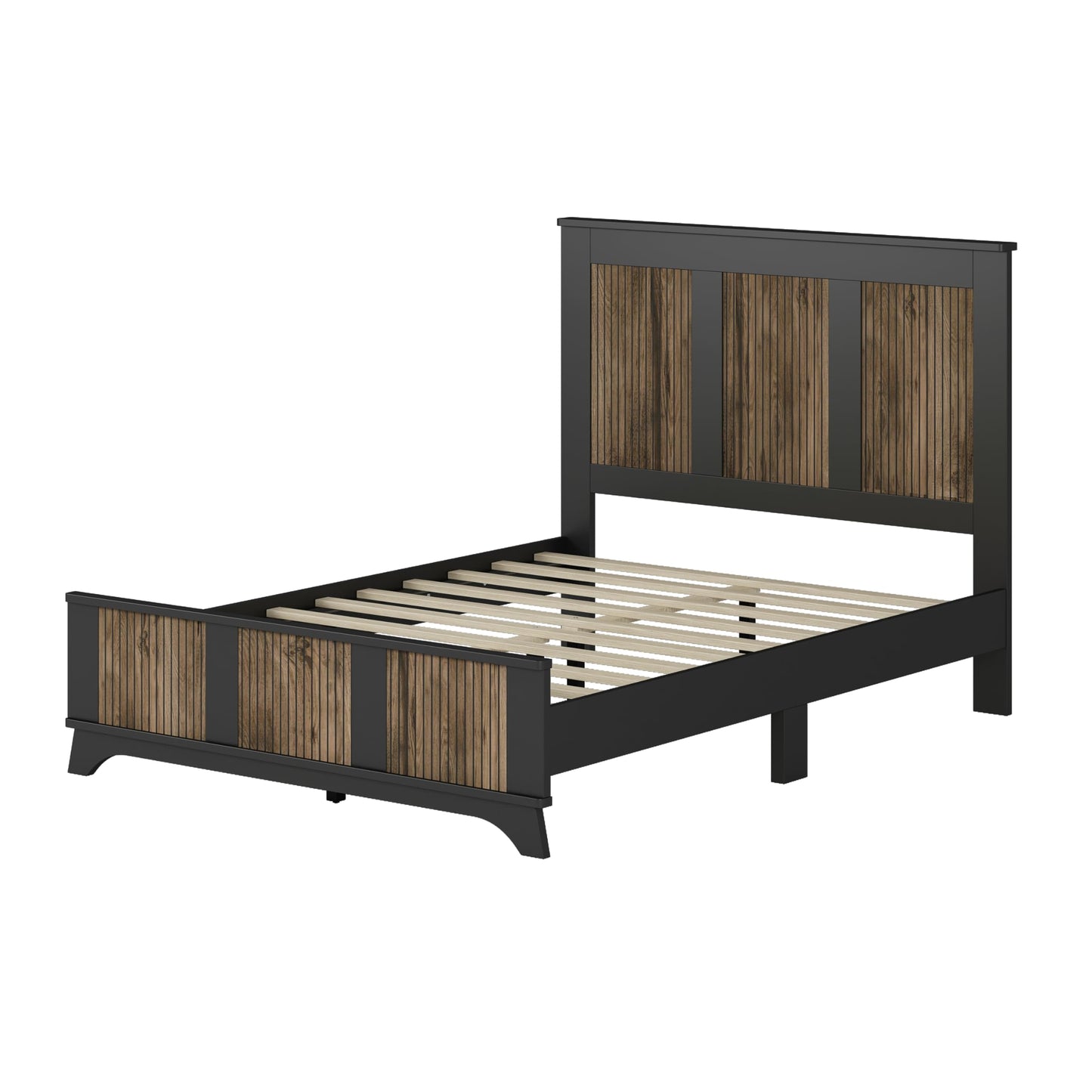 Harper & Bright Designs 4-Pieces Bedroom Sets, Full Size Platform Bed with 2 Nightstands and A 6-Drawer Dresser, Full Size Bedroom Set with Wooden Strip Decoration, Black