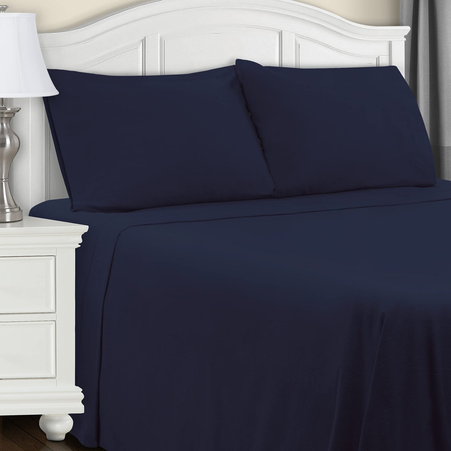 Superior Extra Soft All Season 100% Brushed Cotton Flannel Solid Bedding Sheet Set with Deep Pockets Fitted Sheet - Navy Blue, Twin XL Size