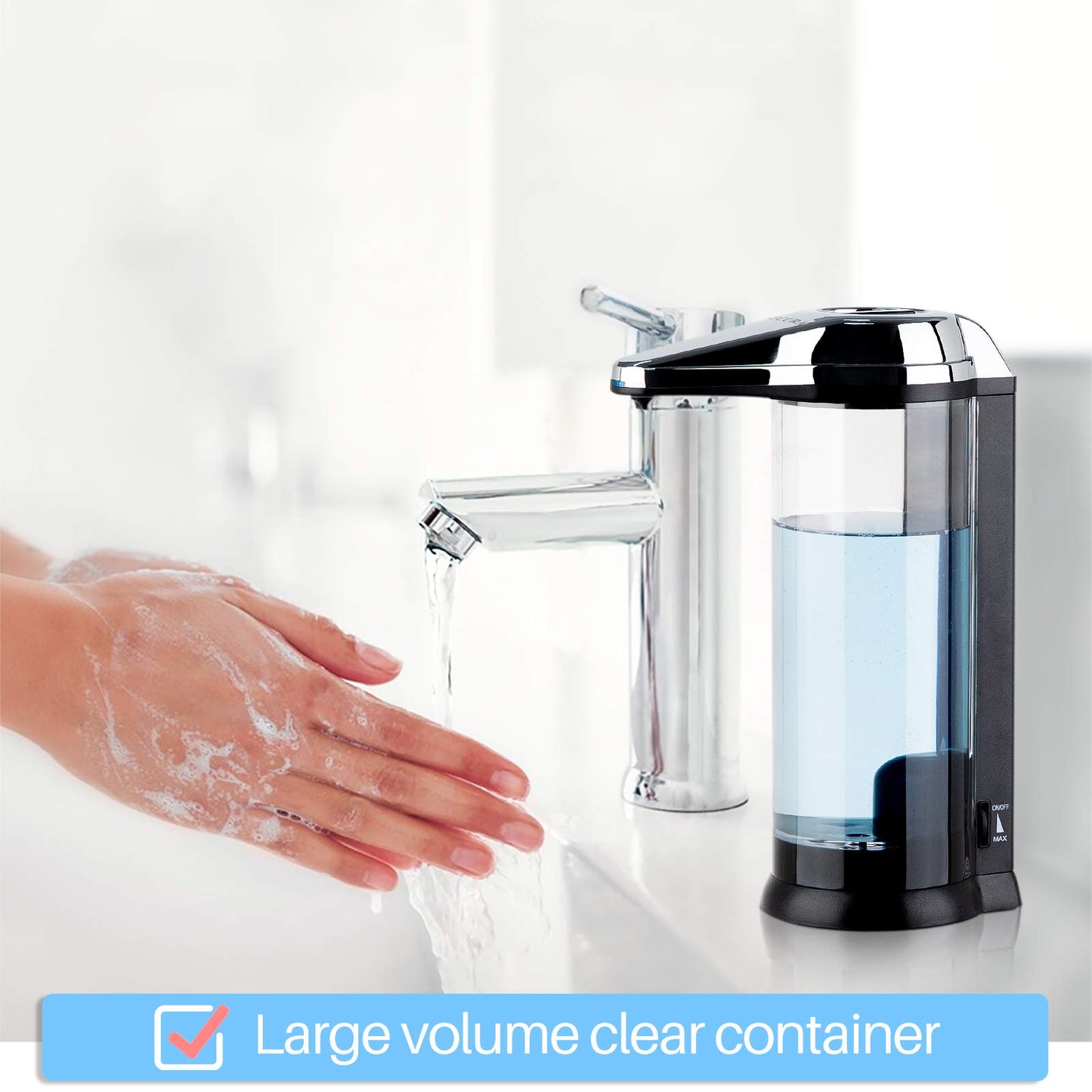 Secura 17oz Automatic Liquid Soap Dispenser, Touchless Battery Operated Hand Soap Dispenser with Adjustable Soap Dispensing Volume Control Dial, Personal Care Dispenser for Household Use (Chrome)