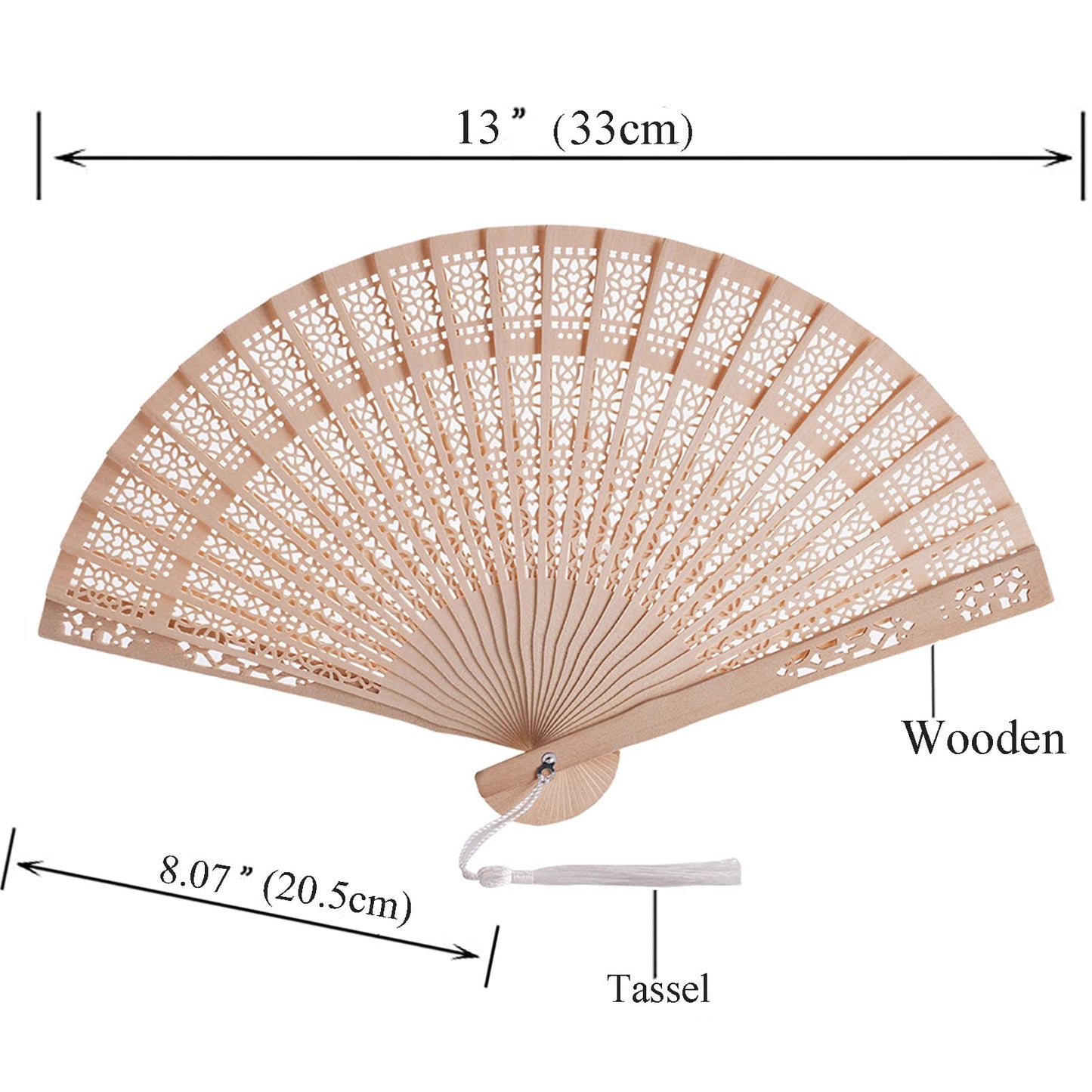 SL crafts 50 Sets Wooden Hand Fan Wooden Handheld Folding Fan Wedding Party Favors Wood Fan with Organza Bags and Thank You Tag and Tassels