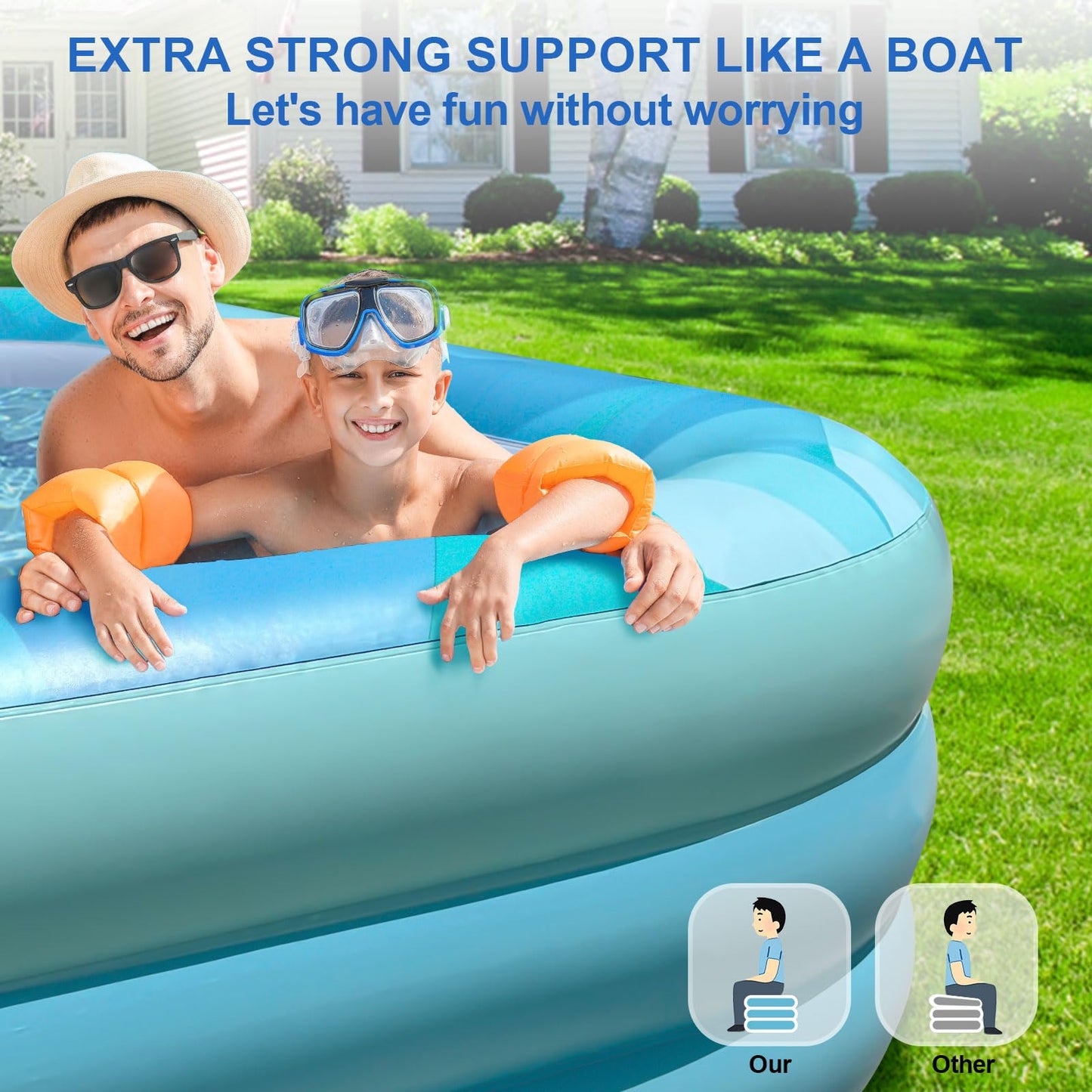 Inflatable Swimming Pool for Kids and Adults, 118" X 68" X 22" Large Size Inflatable Pool Durable Thickened Above Ground Swimming Pool, Blow Up Family Pool for Garden Lawn Backyard Summer Water Party