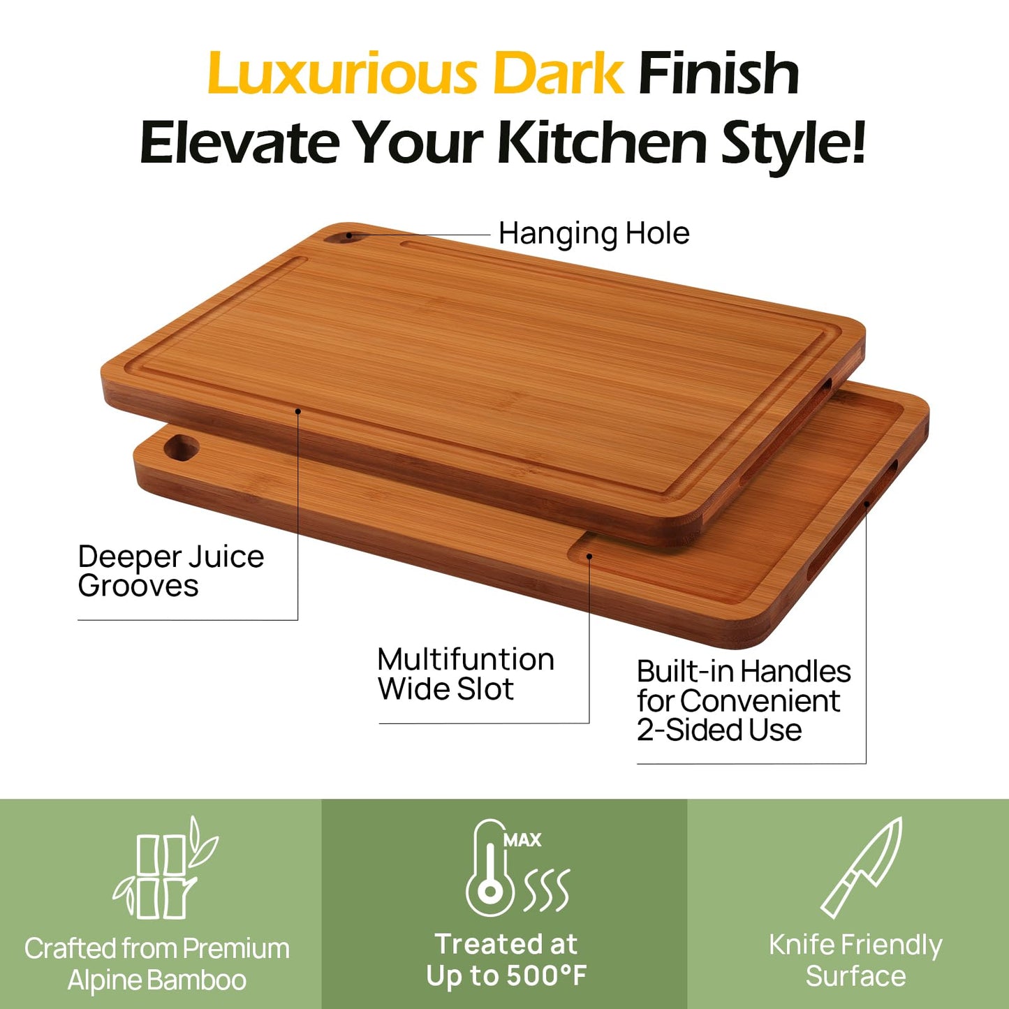 Bamboo Cutting Board, Durable Wood Cutting Boards for Kitchen with Deep Juice Grooves & Built-in Handles, Ideal Charcuterie & Chopping for Meat, Vegetables and Fruits Ideas Kitchen Gift for Home Cooks