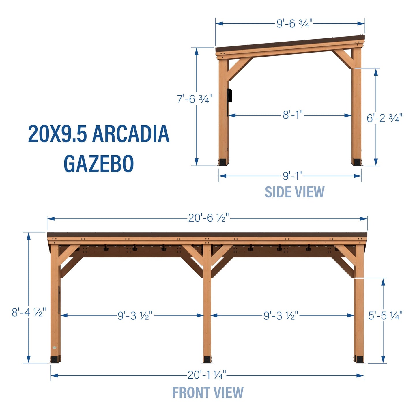 Backyard Discovery Arcadia 20 ft. x 9.5 ft. All Cedar Wooden Gazebo Pavilion with Hard Top Steel Slant Roof