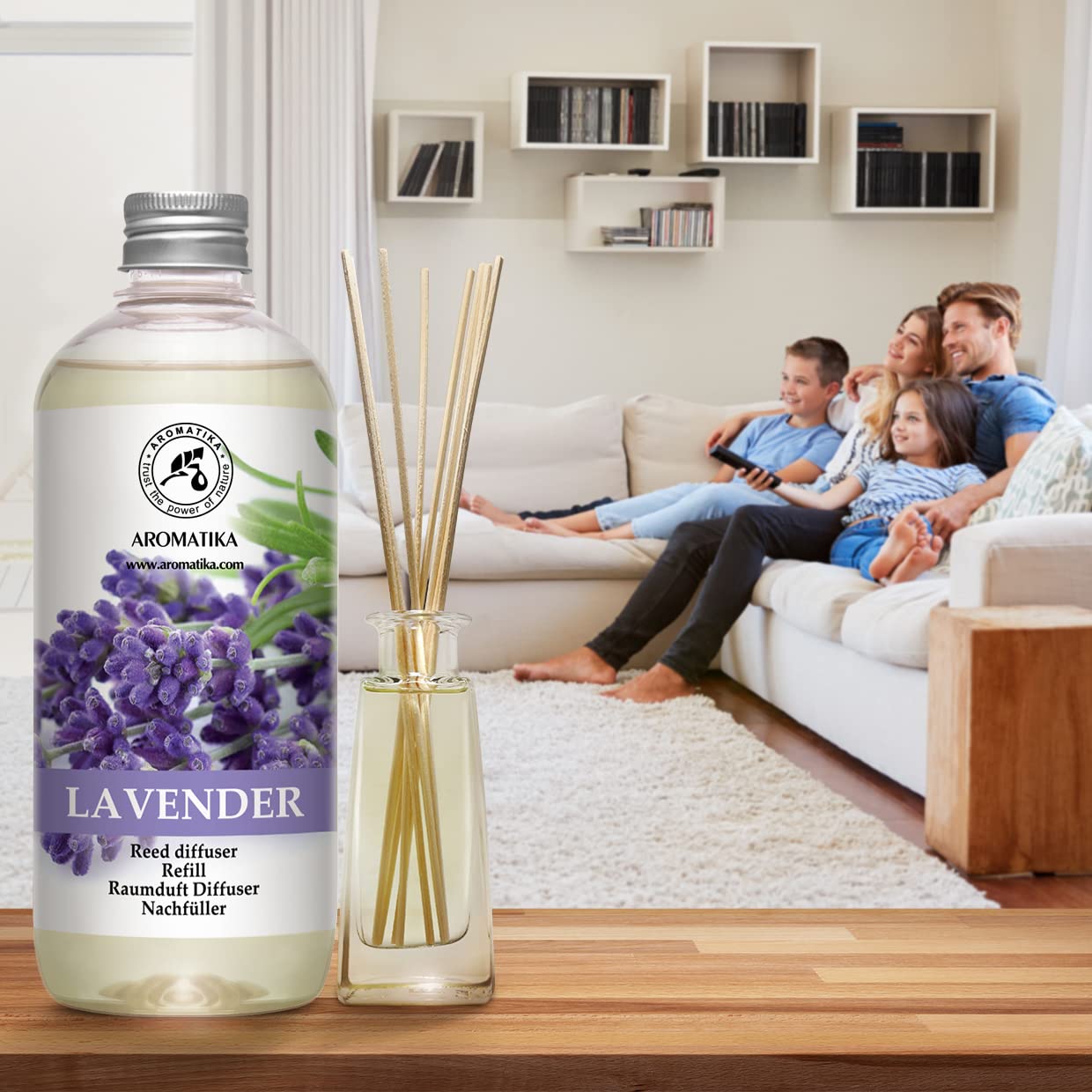 Lavender Fragrance Reed Diffuser Refill 17 Fl Oz - 500ml - Lavanda Refill - Wardrobe Freshener - Home Fragrance Oil - Air Freshener - Aromatherapy - Essential Lavender Oil Diffuser - Diffuser Refill