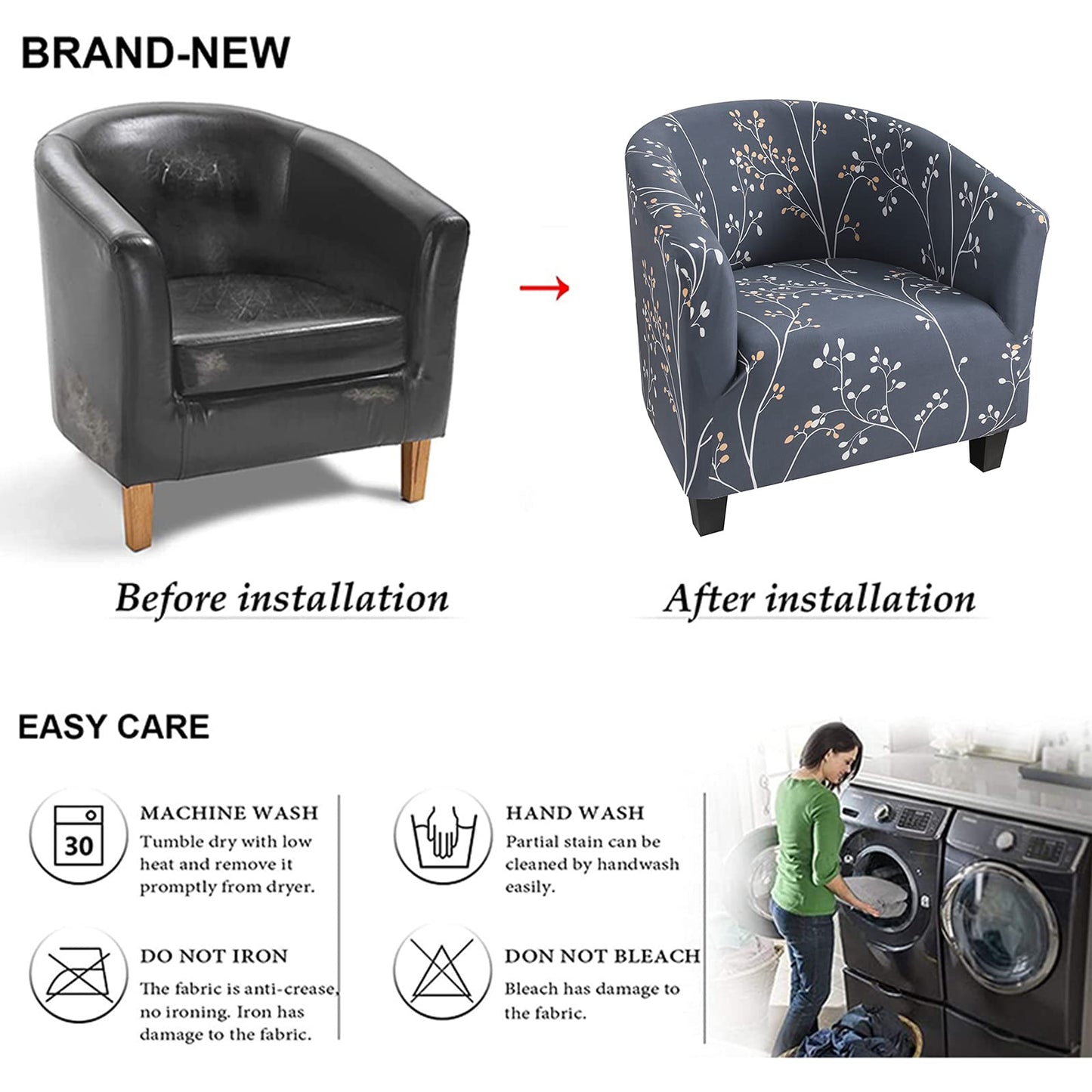 NILUOH Club Chair Slipcover Tub Chair Cover Stretch Armchair Covers Sofa Cover Furniture Protector for Living Room (04)