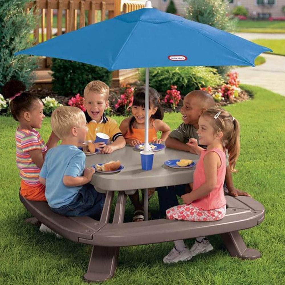 Little Tikes Fold 'n Store Picnic Table with Market Umbrella, Brown (632433M)