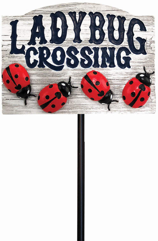 Spoontiques - Ladybug Crossing Garden Stake - Garden Décor - Decorative Stake for Lawn and Yard - Multicolored