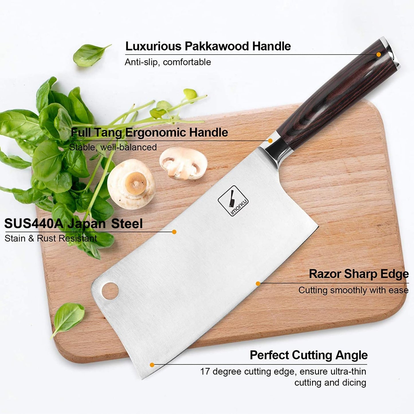 imarku Cleaver Knife 7 Inch Meat Cleaver - SUS440A Japan High Carbon Stainless Steel Butcher Knife with Ergonomic Handle, Ultra Sharp Knife, Kitchen Gadgets for Home/Restaurant, Christmas Gifts