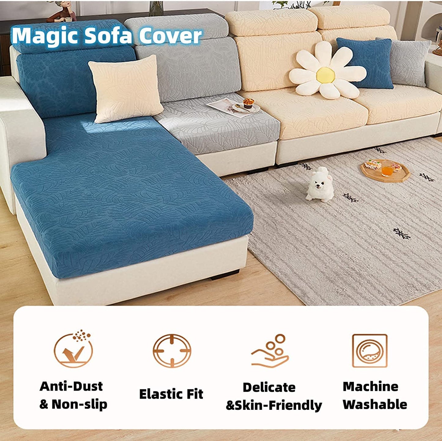 Yoovat Magic Sofa Covers Magic Sofa Couch Covers 2023 New Wear-Resistant Universal Sofa Cover Stretch for Sectional Slipcovers (Texture-Gray,Chaise Cover)