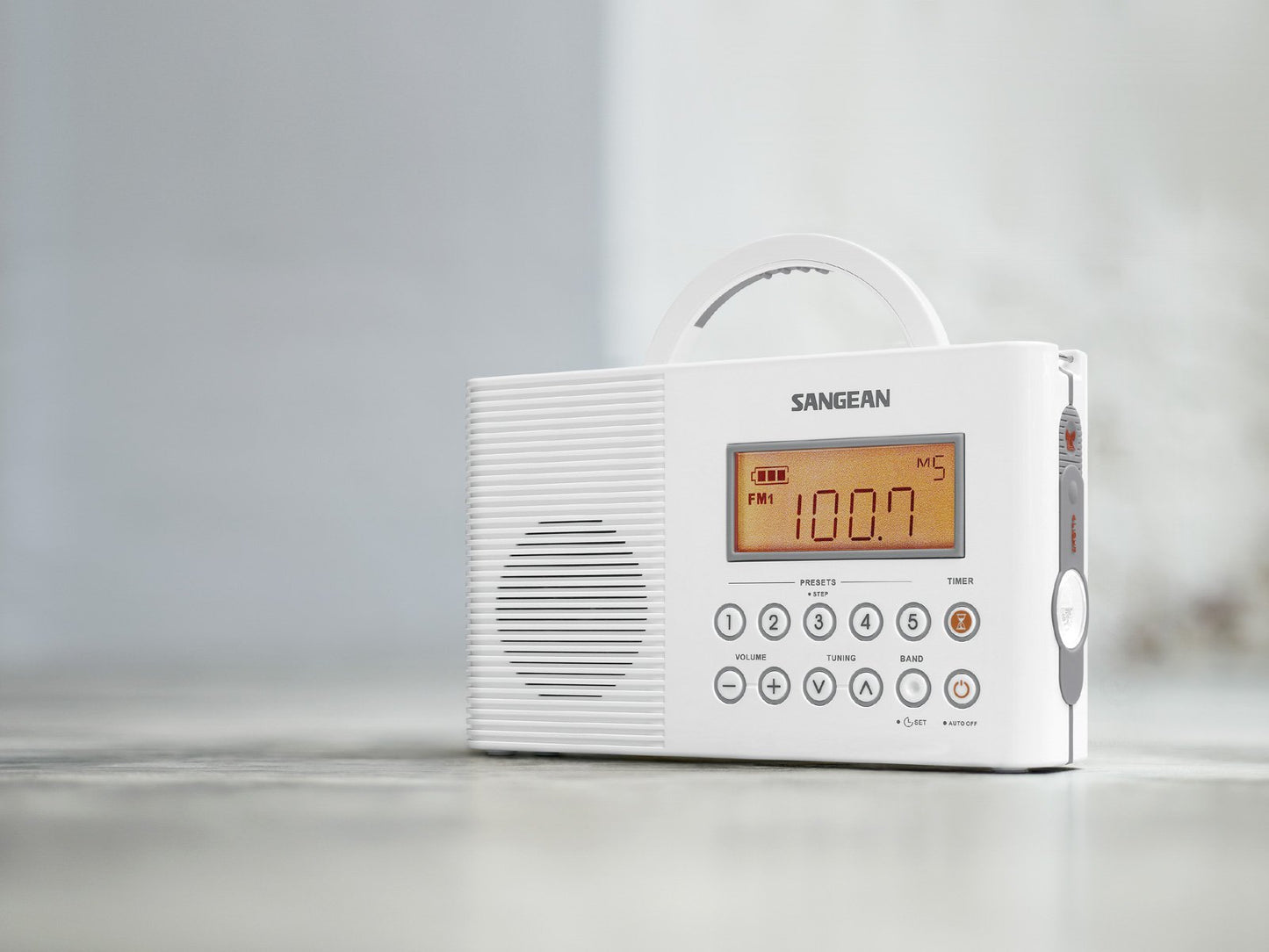 Sangean H201 Portable AM/FM/Weather Alert Digital Tuning Waterproof Shower Radio White