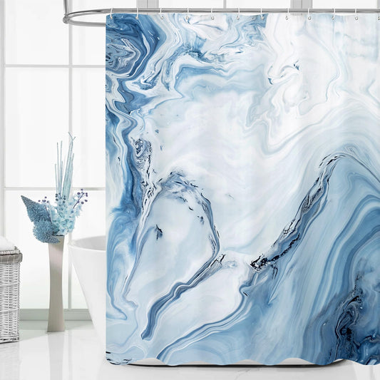 MitoVilla Blue Marble Shower Curtain, Modern Ombre Fabric Cloth Shower Curtains for Luxury Bathroom Decor, Abstract Chic Summer Watercolor Shower Curtain, 72x72