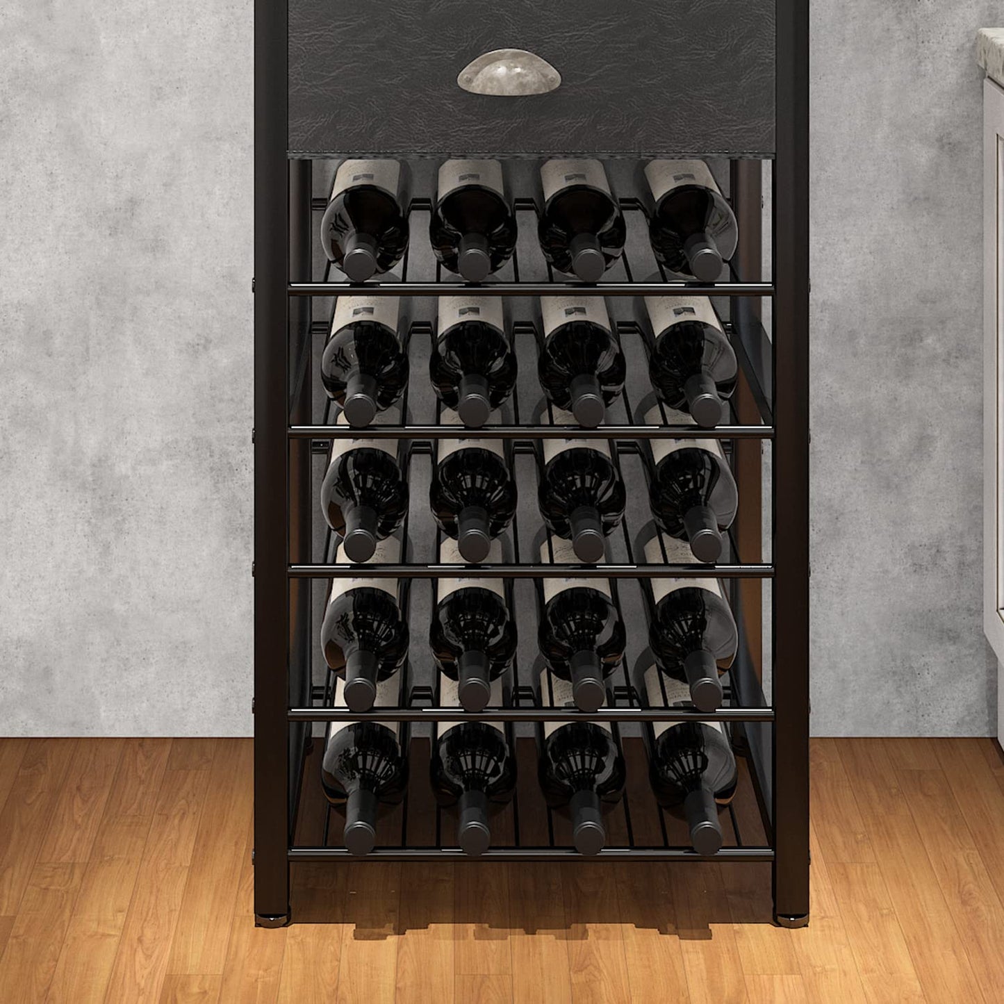 Homeiju Wine Rack Freestanding Floor, Bar Cabinet for Liquor and Glasses, 4-Tier bar Cabinet with Tabletop, Glass Holder, Storage Drawer and Wine Storage for Home Bar(Patent No.D1009580)