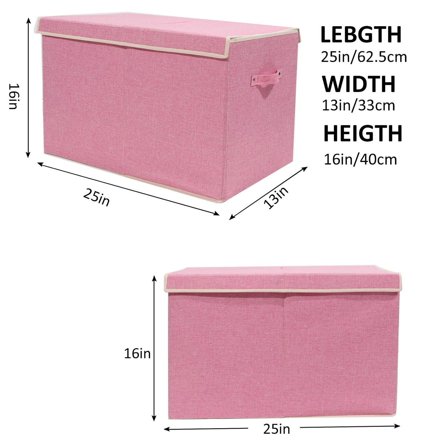 popoly Large Toy Box Chest Storage with Flip-Top Lid, Collapsible Kids Toy Storage Bin Boxes Container for Boys, Girls, Nursery, Playroom, 25"x13" x16" (Linen Pink)