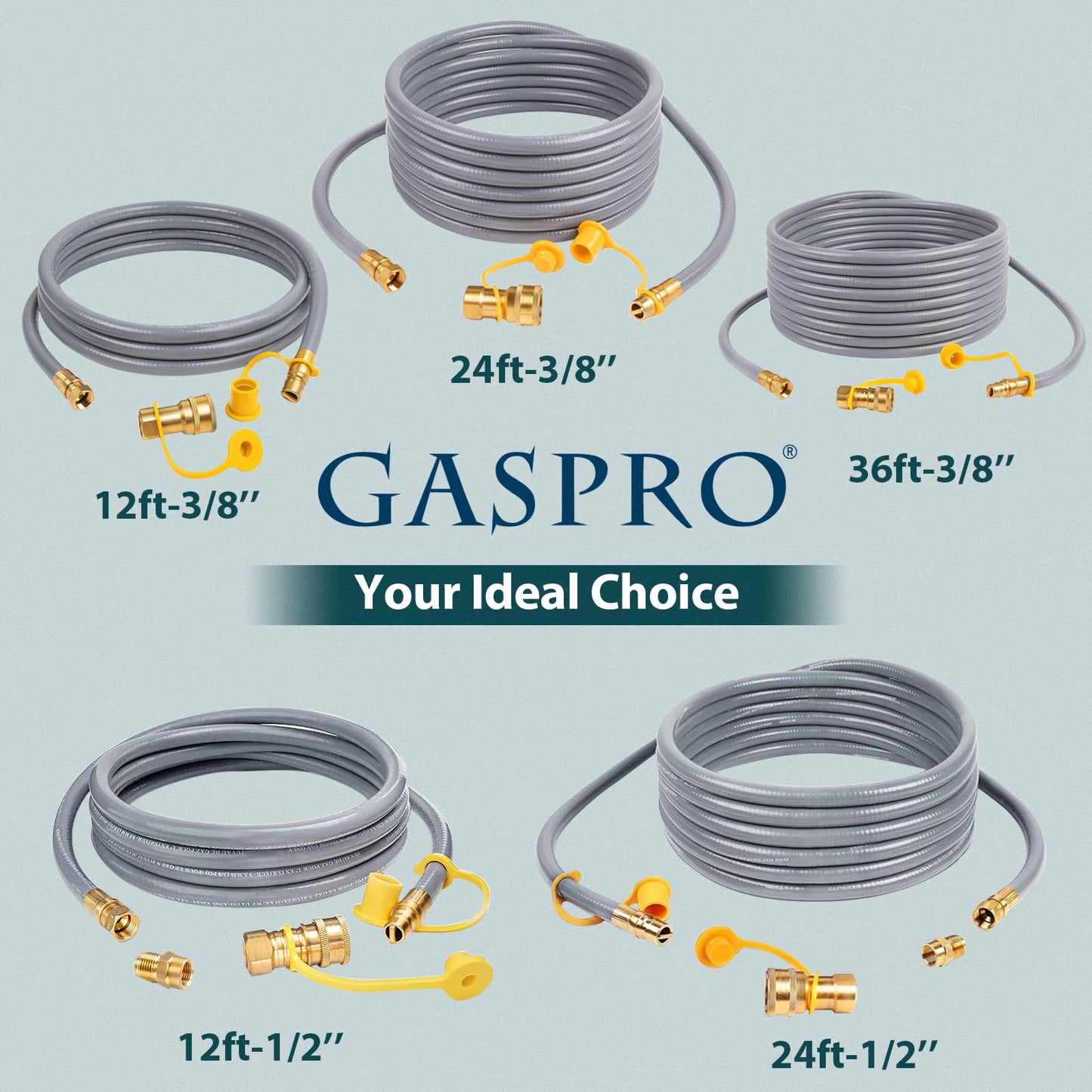 GASPRO 12 Feet 3/8" ID Natural Gas Hose, Low Pressure LPG Hose with Quick Connect, for Weber, Char-broil, Pizza Oven, Patio Heater and More