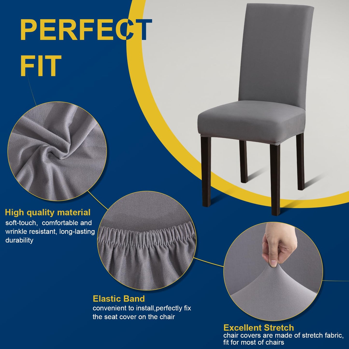 Fafua Chair Covers, Dining Room Chair Covers, Stretch Kitchen Chair Covers/Dining Room Chair Covers Set of 6, Removable Washable Dining Chair Slipcovers for Home, Hotel, Banquet