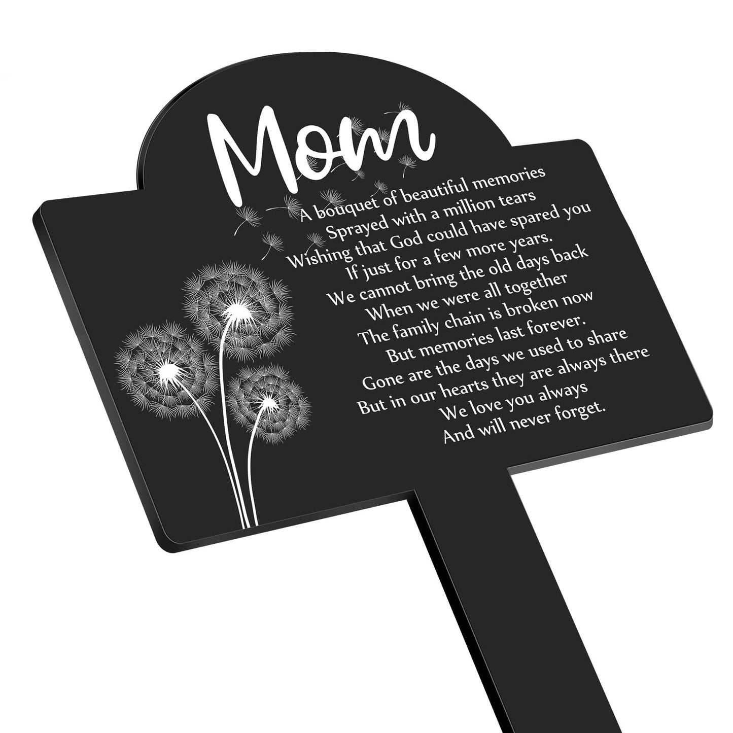 Roowest Memorial Stakes Cemetery Grave Decorations Acrylic Grave Plaque Stake Markers Sympathy Garden Stake Waterproof for Gift Cemetery Outdoors Yard(Mom)