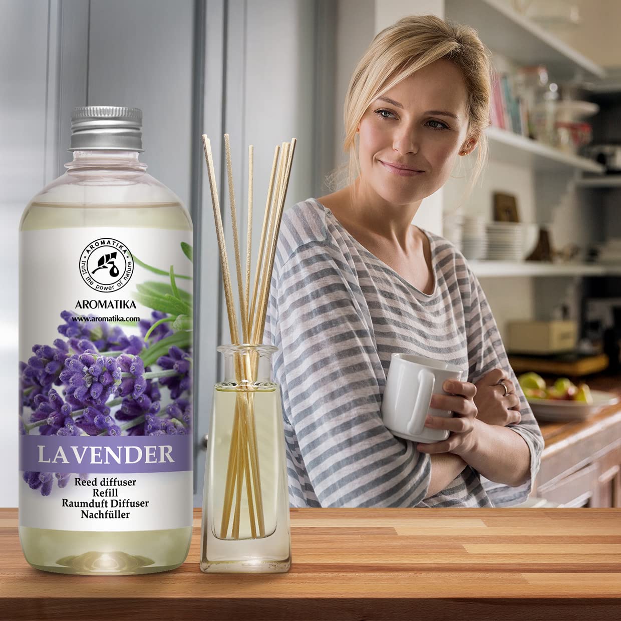 Lavender Fragrance Reed Diffuser Refill 17 Fl Oz - 500ml - Lavanda Refill - Wardrobe Freshener - Home Fragrance Oil - Air Freshener - Aromatherapy - Essential Lavender Oil Diffuser - Diffuser Refill