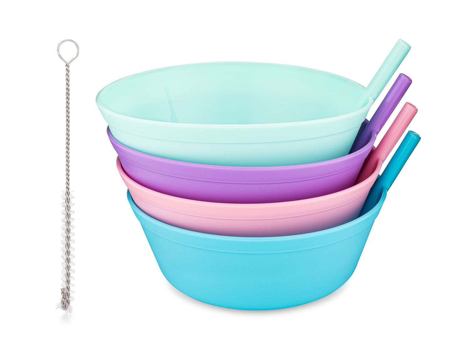 Quiet Book Club Cereal Bowls with Straws for Kids Bowls with Straw for Cereal Childrens Bowls with Straw Built in for Kids Plastic Straw Bowls for Toddlers Dishwasher Safe BPA FREE Girls (4)