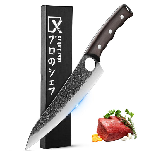 XCHIEF PRO 8.15'' Gyutou Chef Knife - Sharp Kitchen Knife for Meat Cutting, Japanese High-Carbon Steel Cooking Knife, Full Tang Design Butcher Knife, Kitchen Gadgets with Premium Gift Box