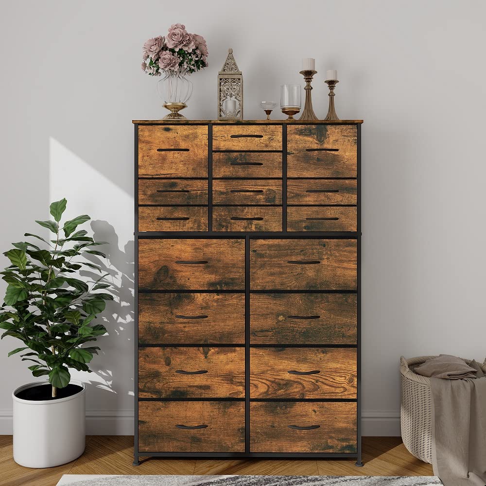 VASICAR Dresser for Bedroom with 18 Drawers, Tall Fabric Storage Dresser, Chest of Drawers for Closet, Nursery, Bedside, Living Room, Laundry, Entryway, Hallway (Rustic Brown)