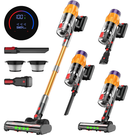 Cordless Vacuum Cleaner w/LED Display, 550W Self-Standing Cordless Stick Vacuum Cleaner for Home, Removable Battery/Lightweight/Rechargeable Pet Vacuum Cordless for Pet Hair/Hardwood Floor/Carpet