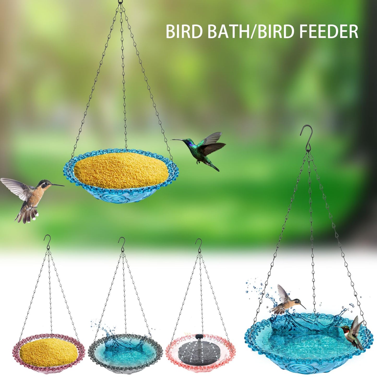 Copfeu Bird Bath for Outside, Hanging Bird Baths Bowl for Outdoors, Bird Feeders for Outdoors Hanging, for Garden Backyard Decor (Blue)