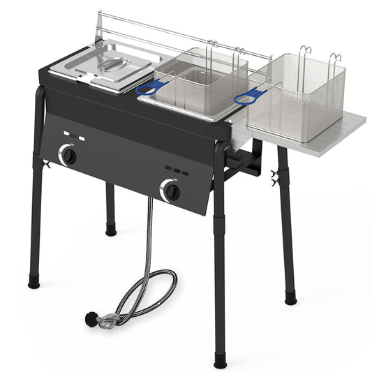 Prime Range Dual Tank Propane Fryer - Commercial Grade, High-Capacity, with Safety Features - Ideal for Outdoor Catering and Events