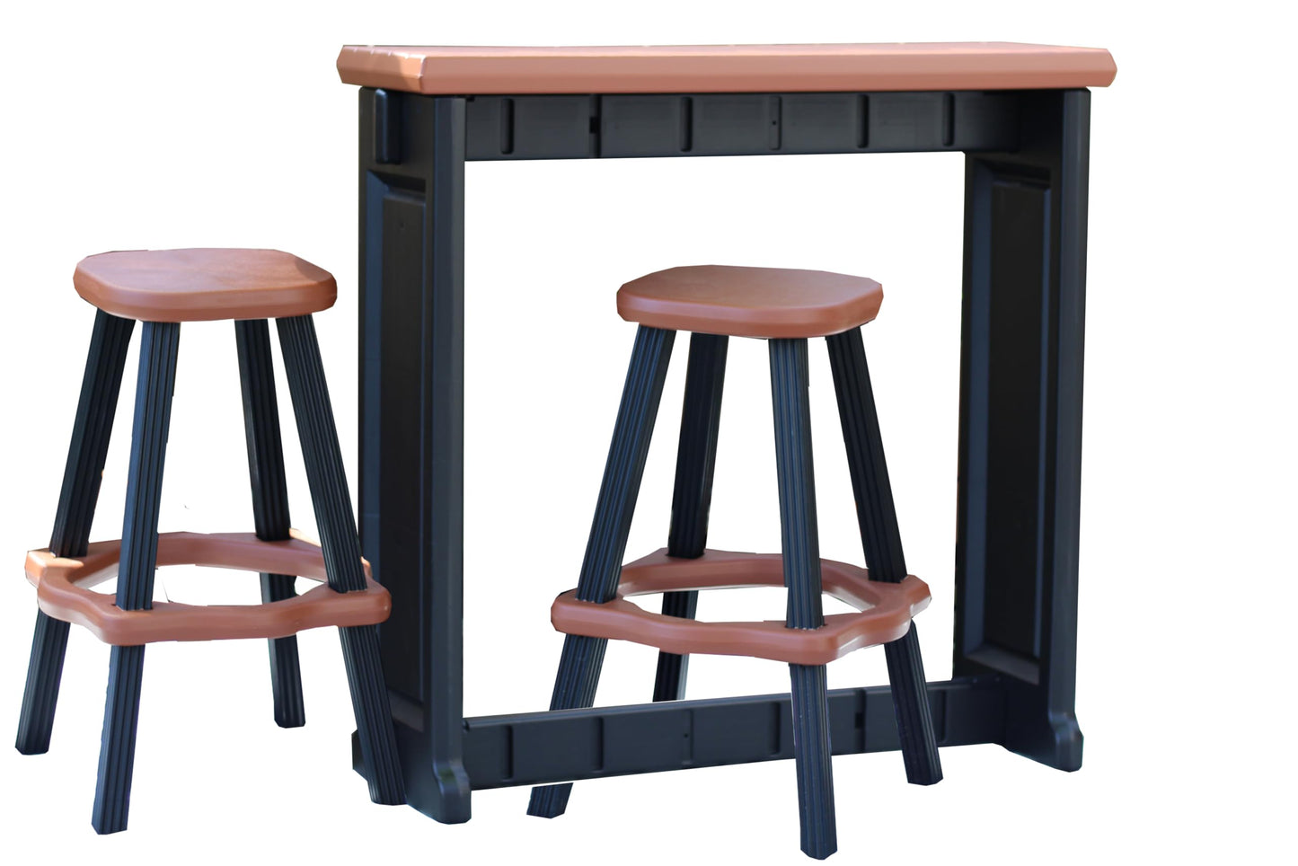 Leisure Accents Single Bar Set Includes 2 Barstools Redwood Top & Black Base Ideal for Patio Hot Tub Area Backyard Durable WeatherResistant Design Easy Nohardware Assembly Proudly Made in USA