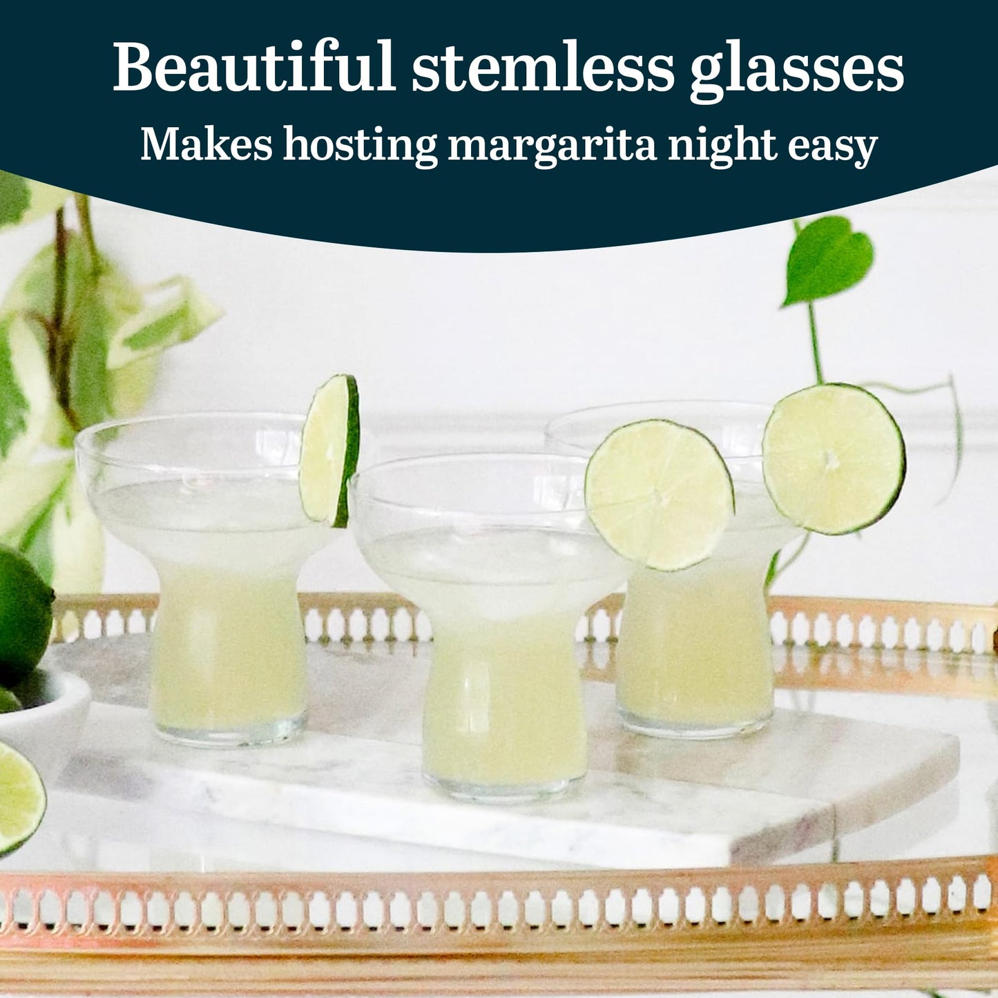 Libbey Stemless Margarita Glasses Set of 6, Modern Margarita Glasses, Lightweight, Unique Bar Glasses, Lead-Free Margarita Set, 10.25 ounces