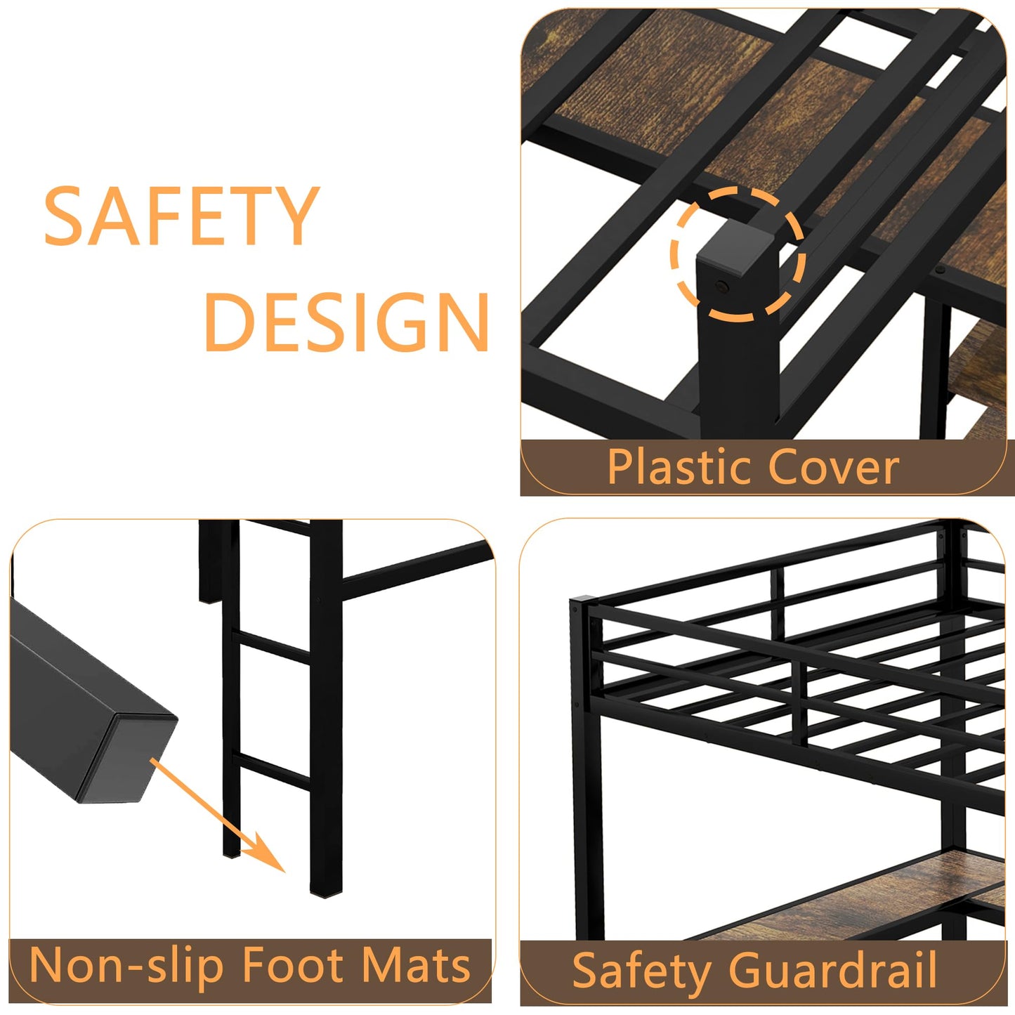 Twin XL Loft Bed with Desk and Storage Shelves, Heavy Duty Loft Bed with Black Desk, Ladder and Guardrail, Twin XL Loft Bed for Kids, Teens(Twin XL Black)