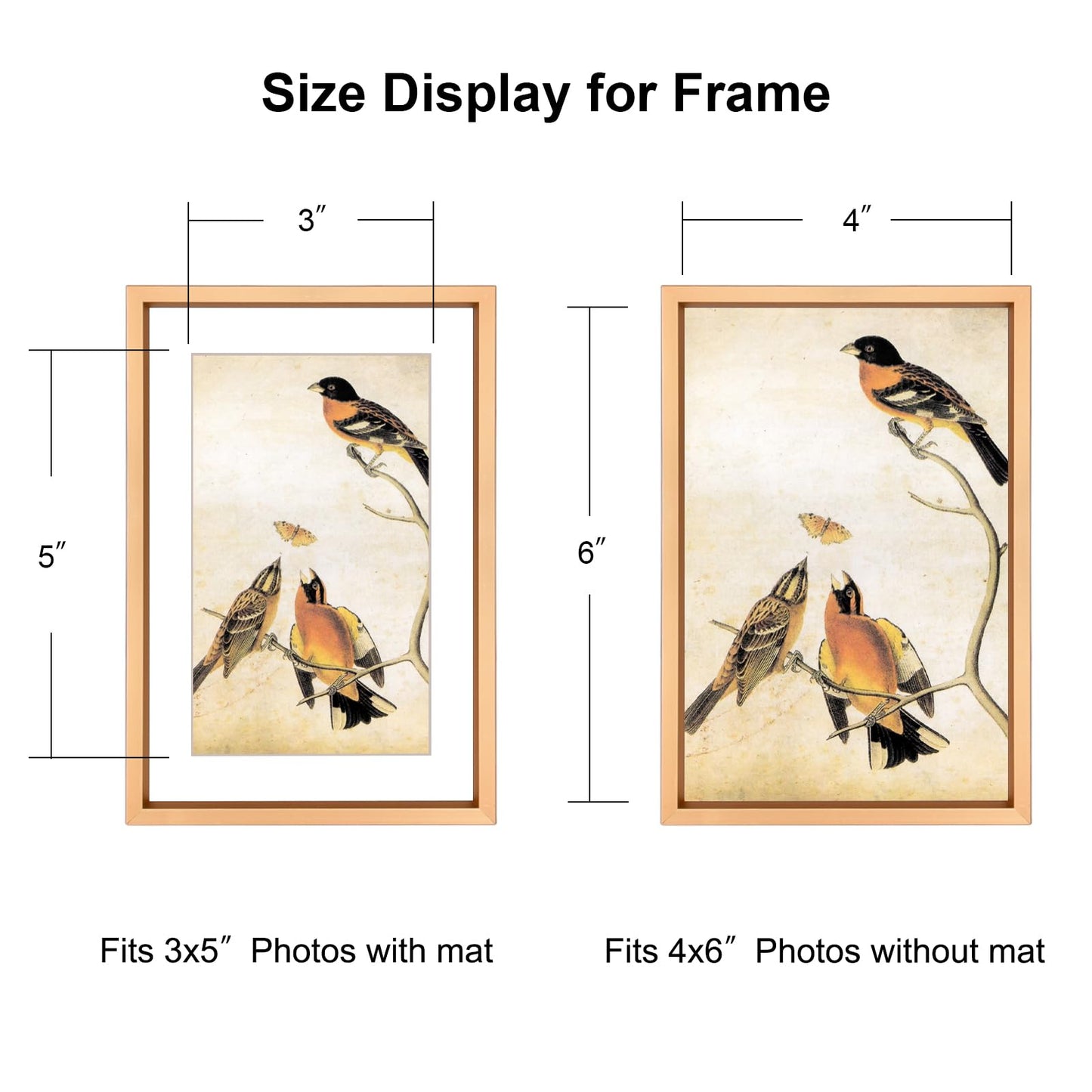 BKABOT 4x6 Picture Frame Set of 3, Gold Metal Photo Frames with HD Glass, Fits 3x5 with Mat or 4x6 without Mat, Wall Hanging and Table Display