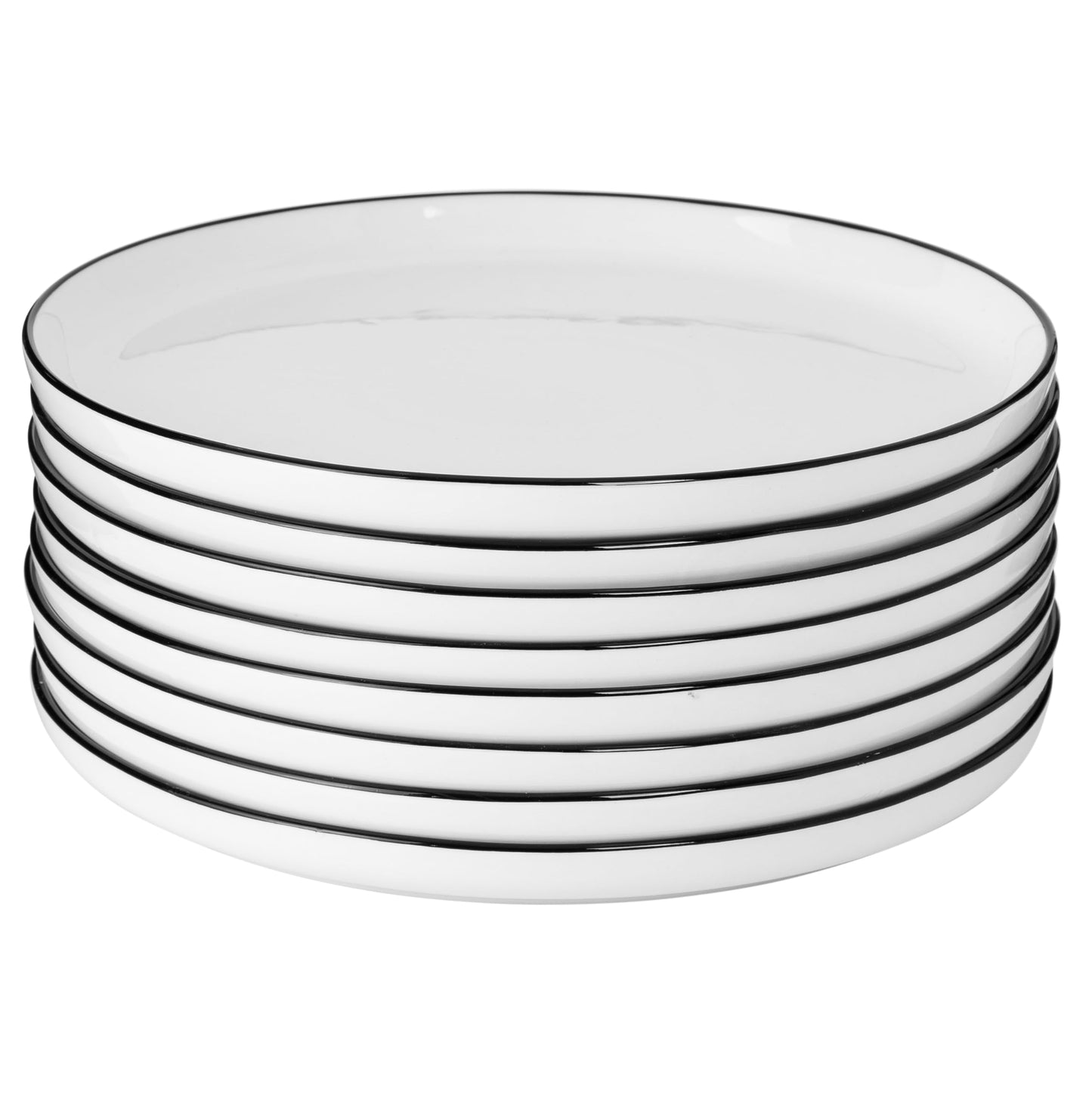 Gibson Home Oslo 8-Piece Porcelain Chip and Scratch Resistant Dinner Plate Set - White w/Black Rim