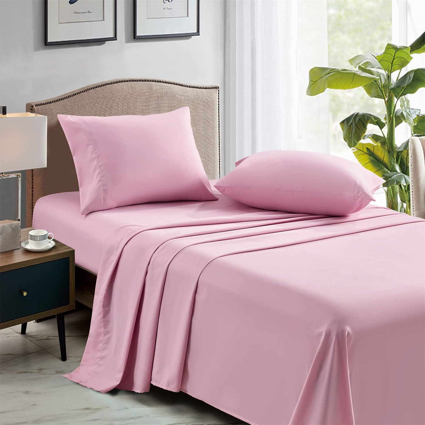 FreshCulture King Flat Sheets Only, Pack of 6, Soft Microfiber Bedding Sheets for Home, Salons, Hotels, Bulk Flat Sheets Only King Size (Dusty Pink)