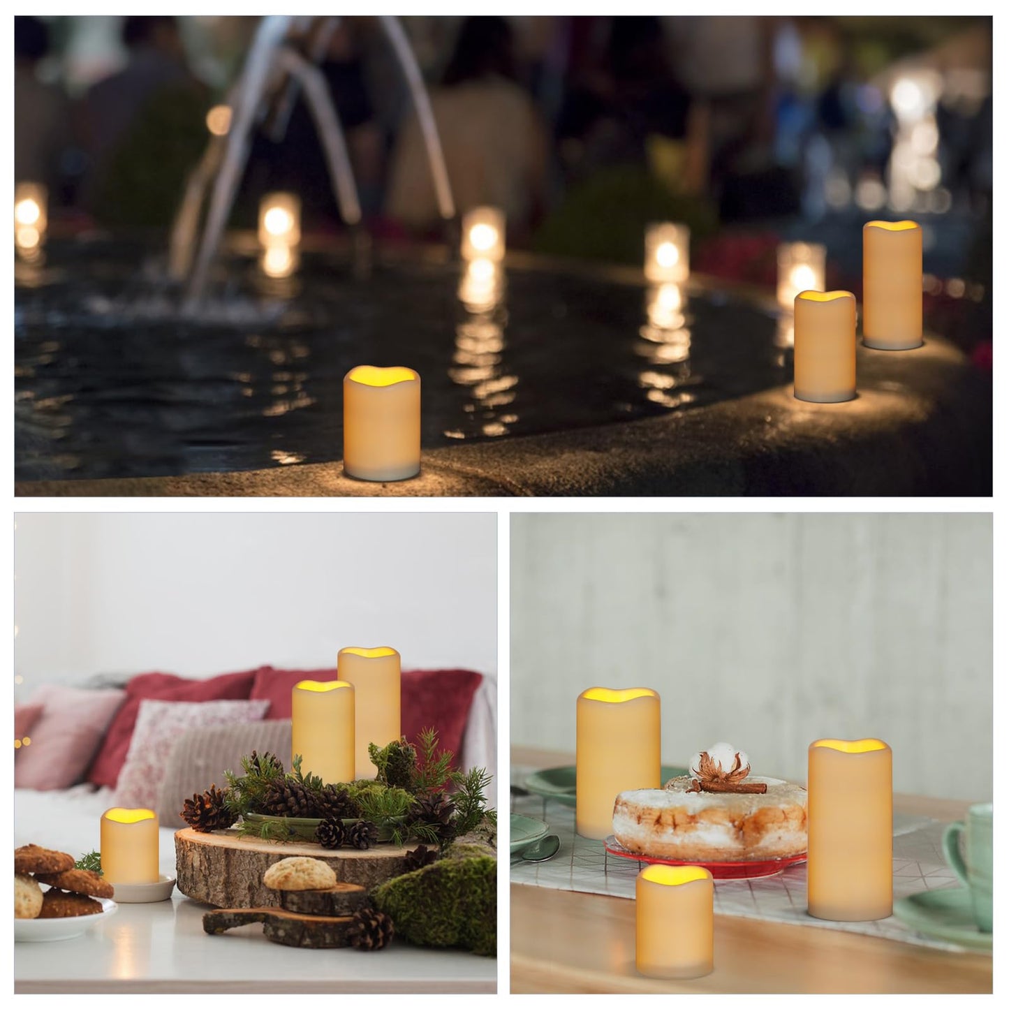Artmarry Flameless Candles 4" 5" 6" Set of 3 Ivory Outdoor Indoor Pillars 3" Diameter Battery Operated Flickering Candles Include 10-Key Remote Timer Function 400+ Hours by 2 AA Batteries