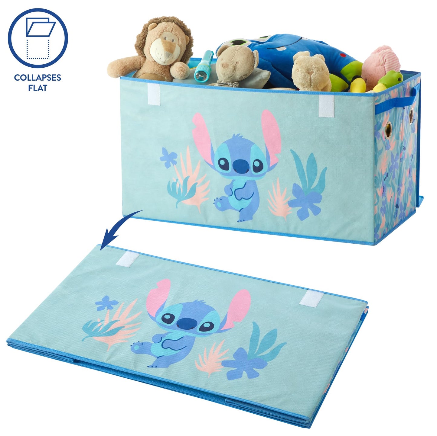 Idea Nuova Disney Stitch Collapsible Storage Trunk, Durable with Soft Lid, 28.5"x14.5"x16"