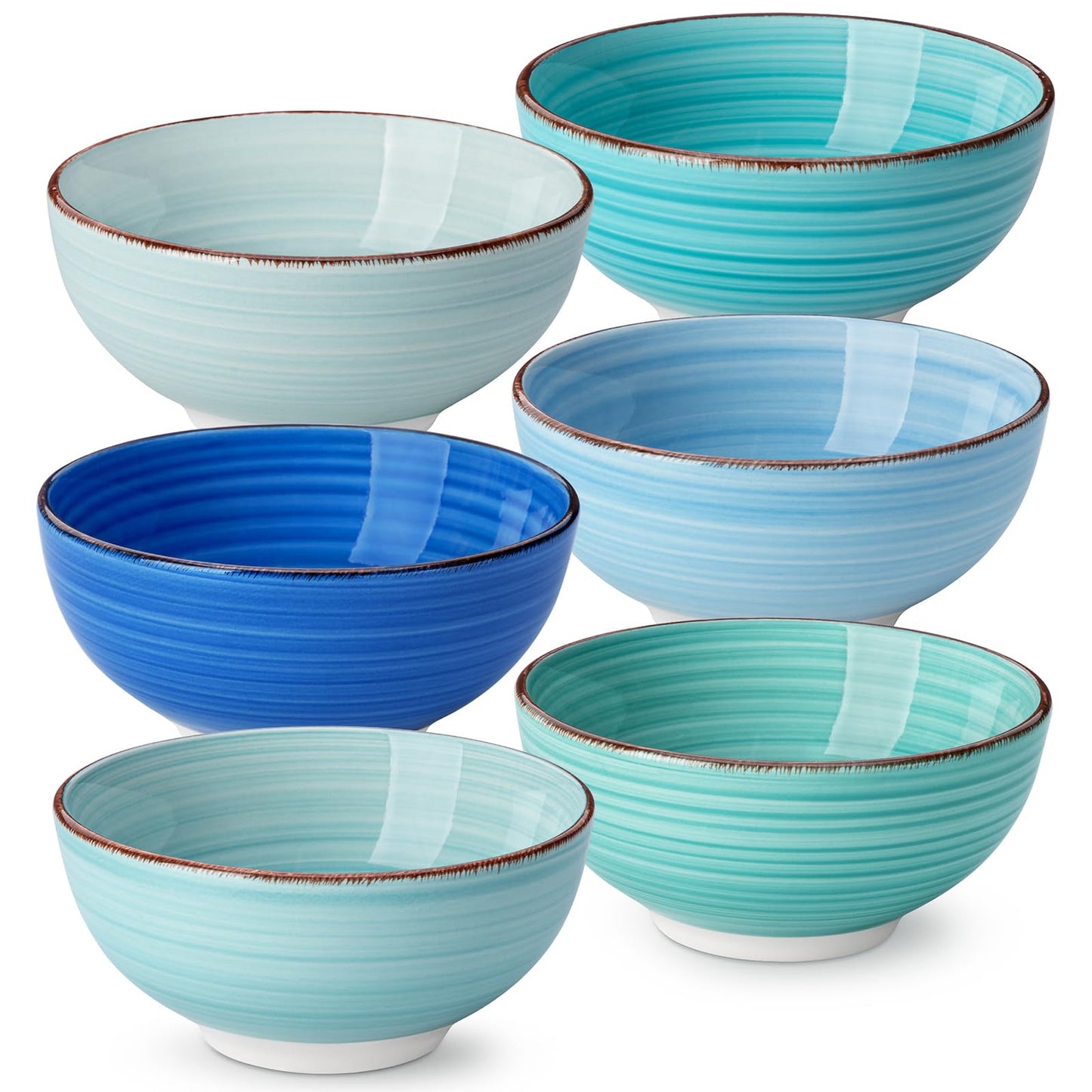 vancasso Bonita 12 Oz Small Dessert Bowls Set of 6, Ceramic Dipping Bowls, 5 Inch Ice Cream Bowls for Kids, Mini Snack Bowls, Dishwasher & Microwave Safe, Blue