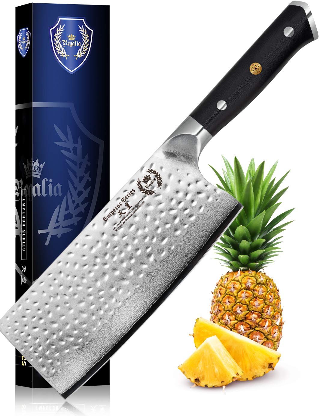 Regalia Chinese Meat Cleaver Butcher Knife 7 inch: Heavy Duty Professional Japanese AUS-10 67-Layer Damascus Steel Ultra Sharp Blade Vegetable Chopper w/G-10 Ergonomic handle Knives