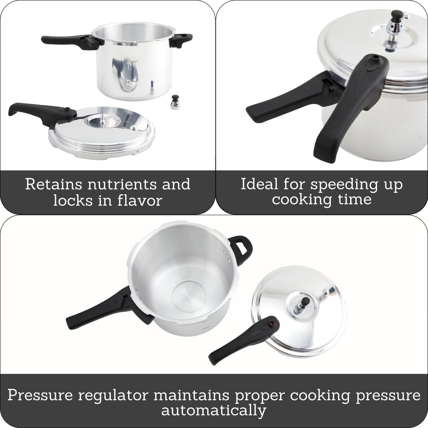 IMUSA 7 Quart Stovetop Aluminum Presure Cooker with safety valves for risk-free opening