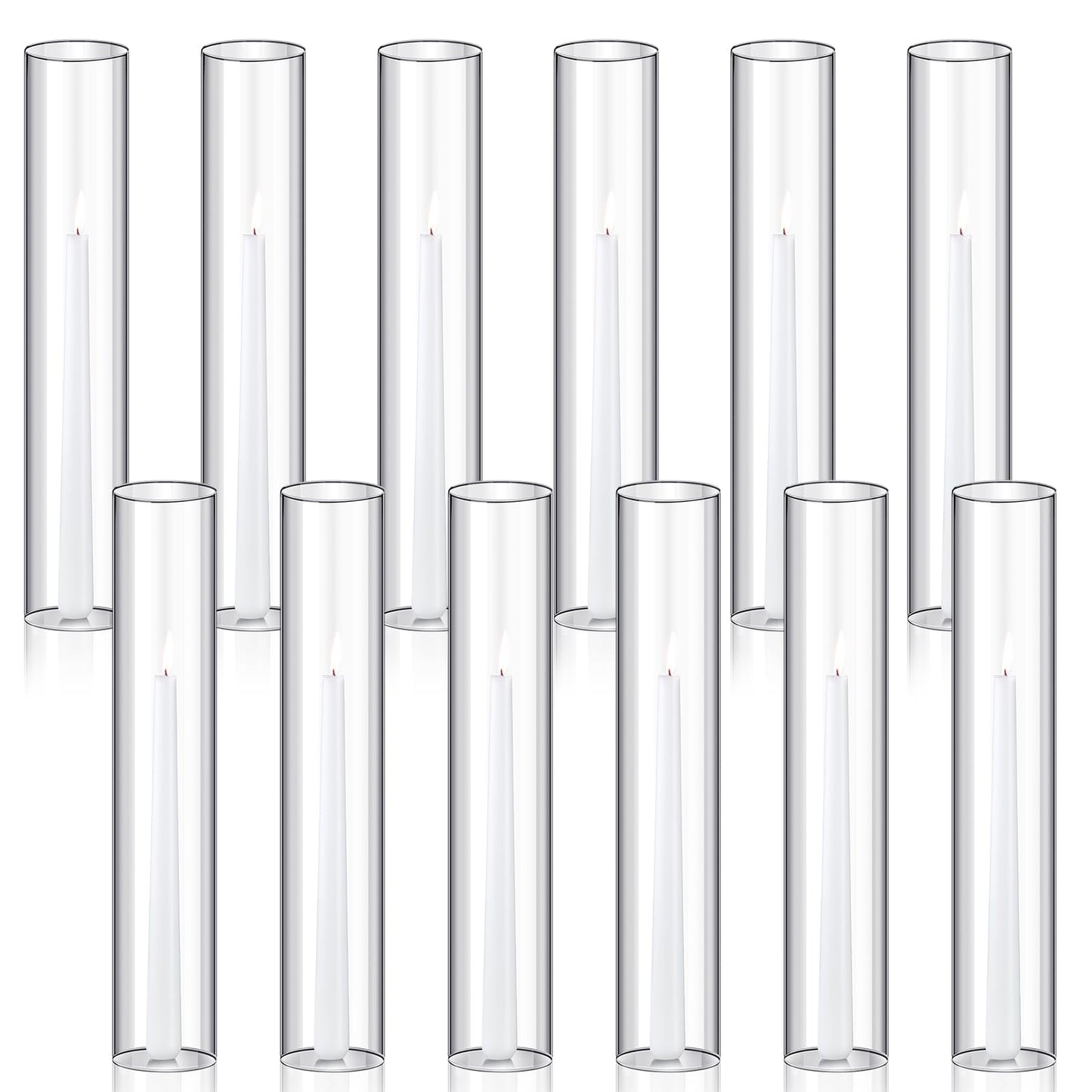 Treela 24 Pcs 2.5"W x 14"H Hurricane Candle Holder Sleeve Bottomless Glass Cylinder Candleholder Tall Candle Glass Cover Clear Open Ended Candle Shade Chimney Tube Cover for Lamp Pillar Taper Candle