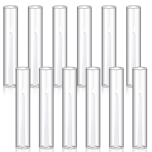 Treela 24 Pcs 2.5"W x 14"H Hurricane Candle Holder Sleeve Bottomless Glass Cylinder Candleholder Tall Candle Glass Cover Clear Open Ended Candle Shade Chimney Tube Cover for Lamp Pillar Taper Candle