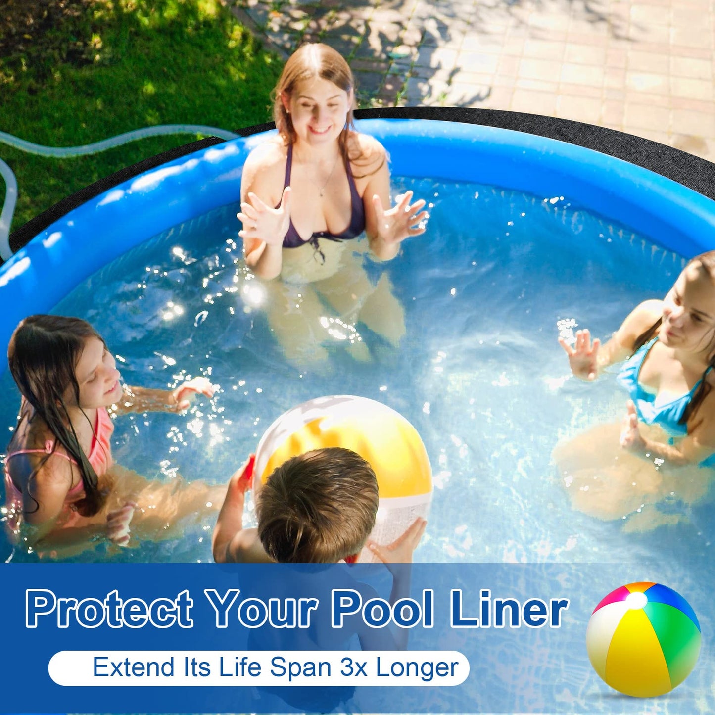 12 Foot 144 Inch Hot Tub Mat Round Pool Liner Pad for Above Ground Outdoor Indoor, Inflatable Swimming Pools Anti Slip Pad, Protect Hot Tub Pool from Wear, Absorbent Spa Pool Flooring Protector Mat