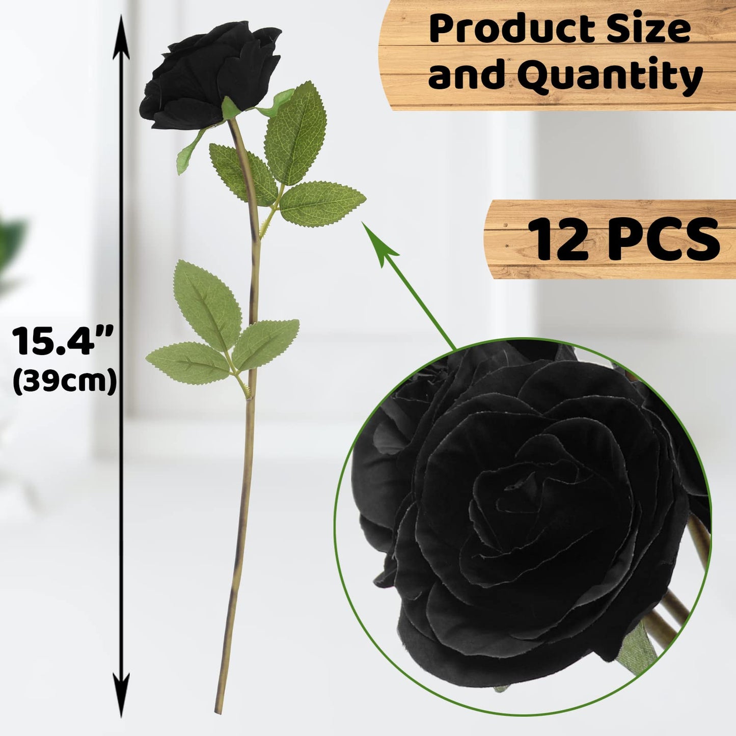 Hananona Black Artificial Roses for Flower Arrangement, 12 Pcs Silk Black Roses Bouquet for Halloween Home Decoration, Faux Black Roses for Halloween and Gothic Decoration (12, Black)