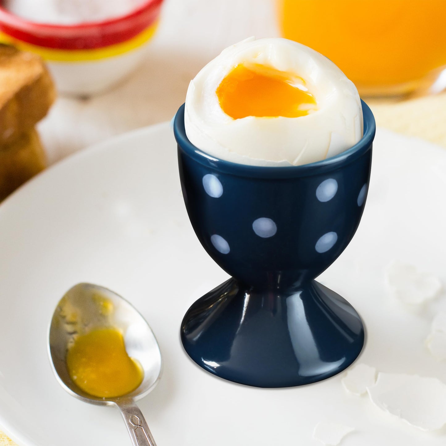 Cinf Ceramic Egg Cup Blue Set of 2 Porcelain Holder Breakfast Boiled Cooking Easy to Clean Childhood Memories Kitchen