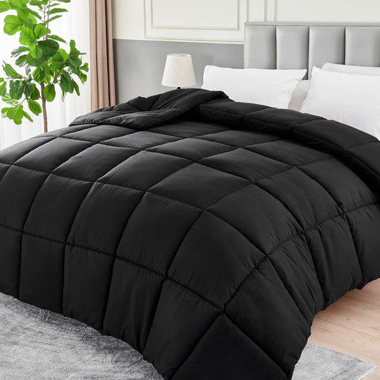 All Season Full Size Cooling Comforter，Fluffy Down Alternative Comforter Quilted Duvet Insert with Corner Tabs Luxury Soft Hotel Comforter Black (82“×86”)