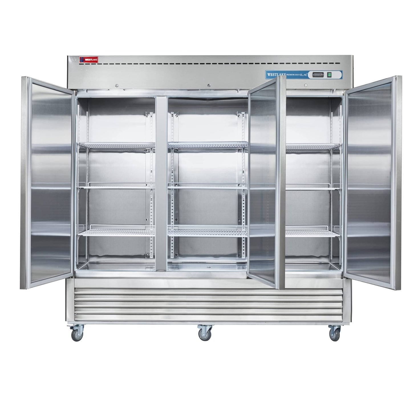 WESTLAKE Commercial Freezer 82"W 3 Door 3 Section Stainless Steel Reach-in Solid Door Upright Fan Cooling 72 Cu.ft Freezer for Restaurant, Bar, Shop, etc