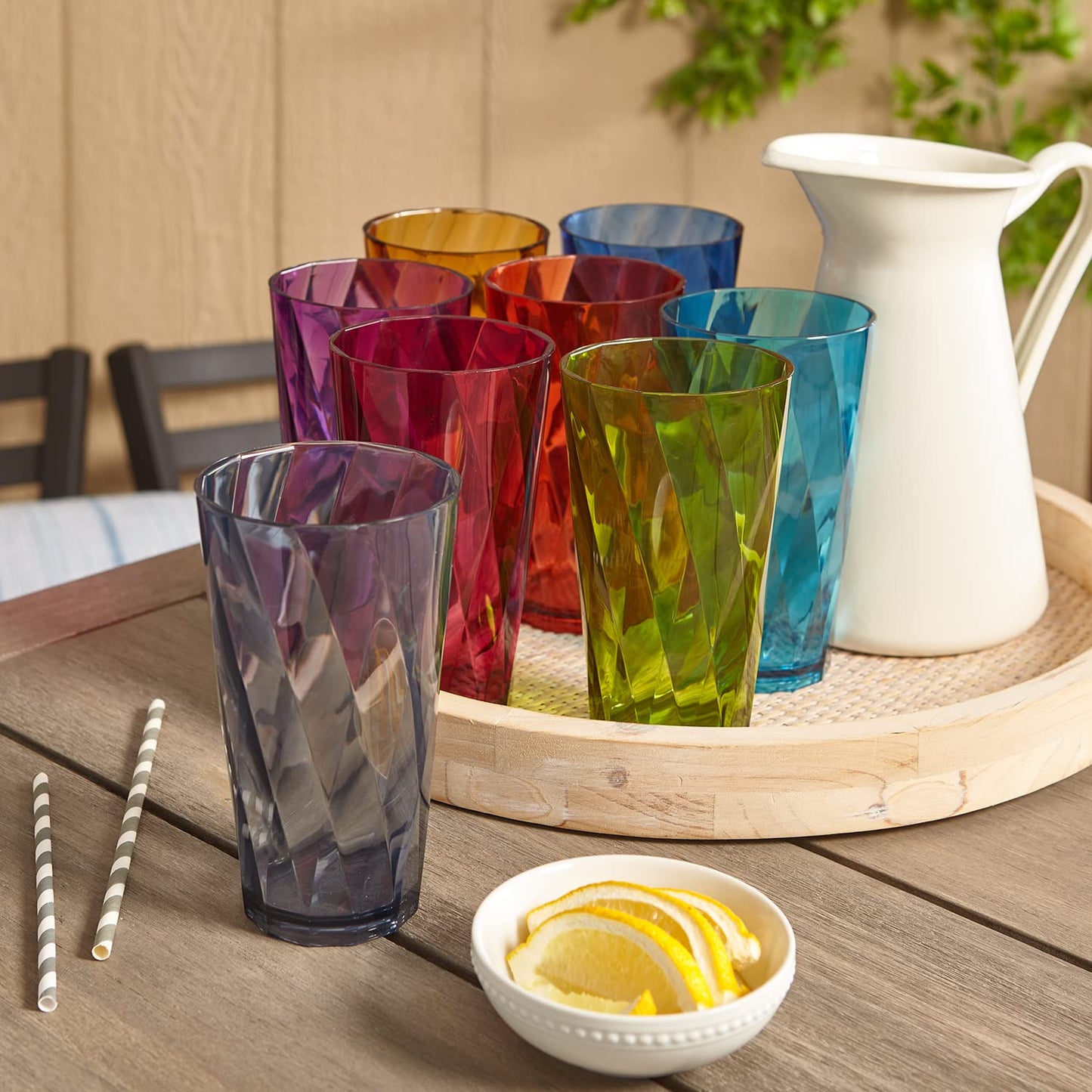 US Acrylic Optix Plastic Reusable Drinking Glasses (Set of 8) 20oz Water Cups in Jewel Tone Colors | BPA-Free Tumblers, Made in USA | Top-Rack Dishwasher Safe