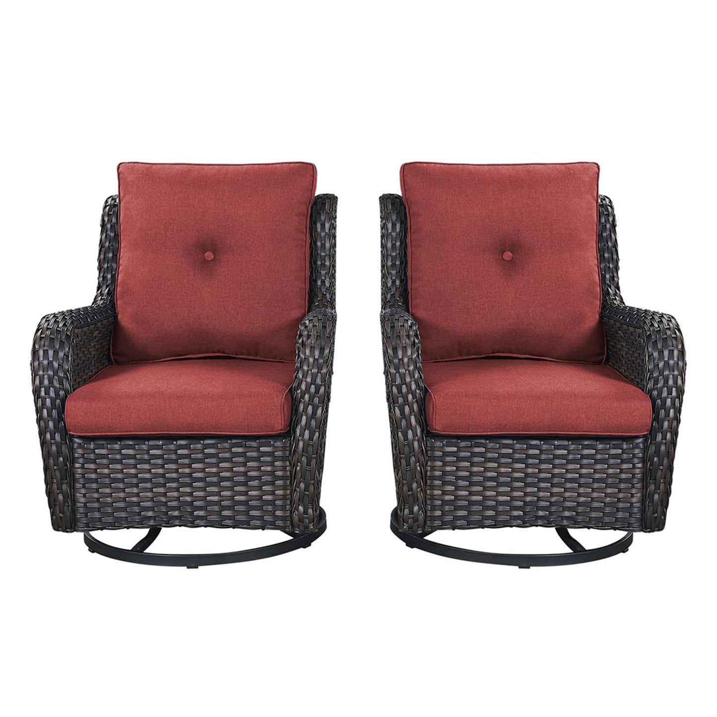 Rilyson Patio Chairs Rocking Swivel Chiar - 2 Piece Outdoor Wicker Furniture Chairs Set Rattan Rocker Chairs with High Back and Deep Seating for Outside Porch Deck Garden(Brown/Red)