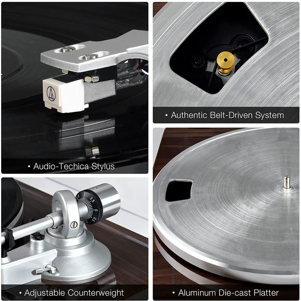 Turntables Belt-Drive Record Player with Wireless Output Connectivity, Vinyl Player Support 33&45 RPM Speed Phono Line USB Digital to PC Recording with Advanced Magnetic Cartridge&Counterweight